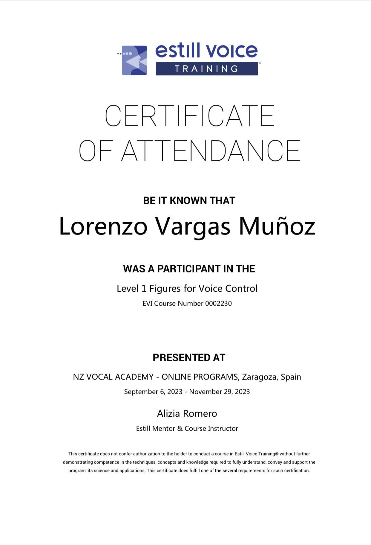 Certificación Figures for Voice Level 1